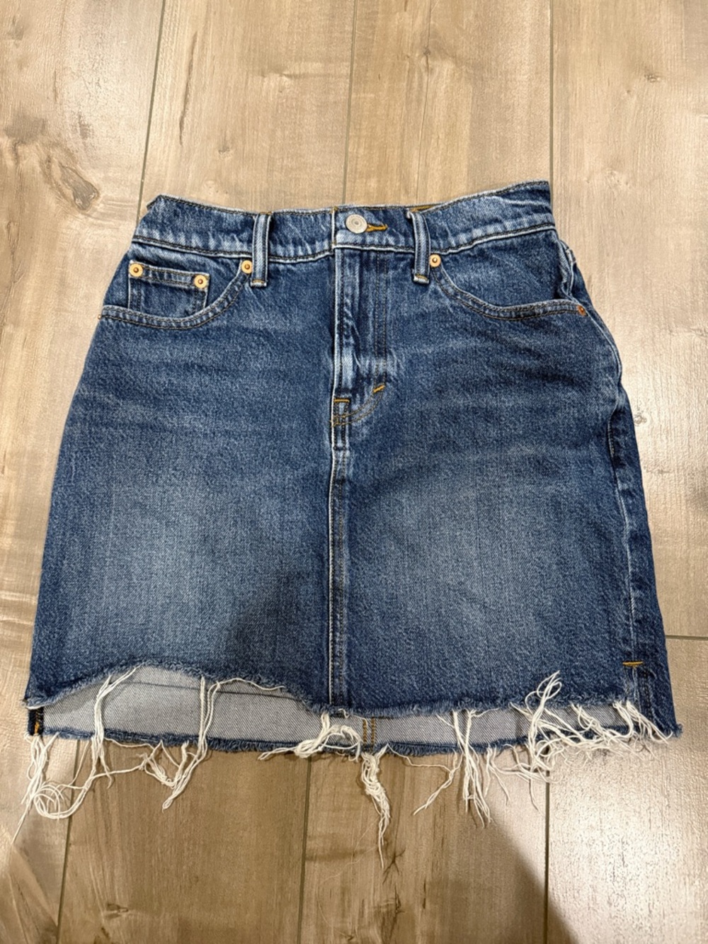 Lucky Brand Distressed Dark Blue Denim Mini Skirt